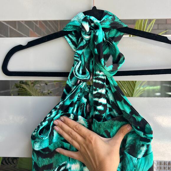 Karen Millen Turquoise Black Tiger Satin Tunic Top Size US 2 - Picture 5 of 8